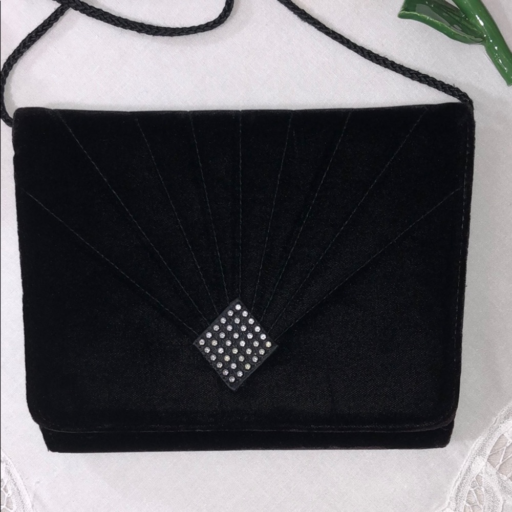 Vintage CAROLYNE BARTON NIGHT Black Velvet & Rhinestone Bag Clutch Purse - Picture 3 of 9